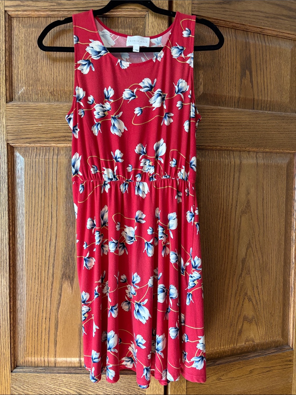 French Grey Red and Blue Floral Sleeveless Dress